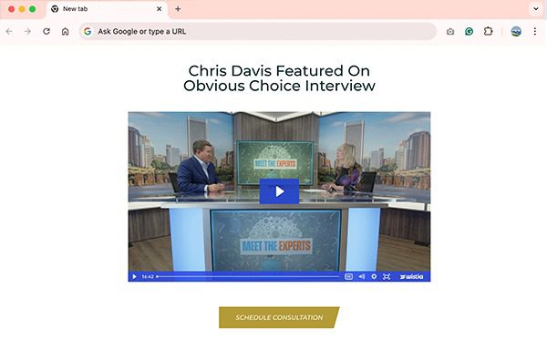 Existing example of an Obvious Choice Interview displayed on a business website